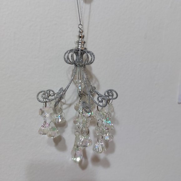 Cute Little Silver Glitter Chandelier Ornament Festive Cute or For Any Decor - Picture 4 of 5